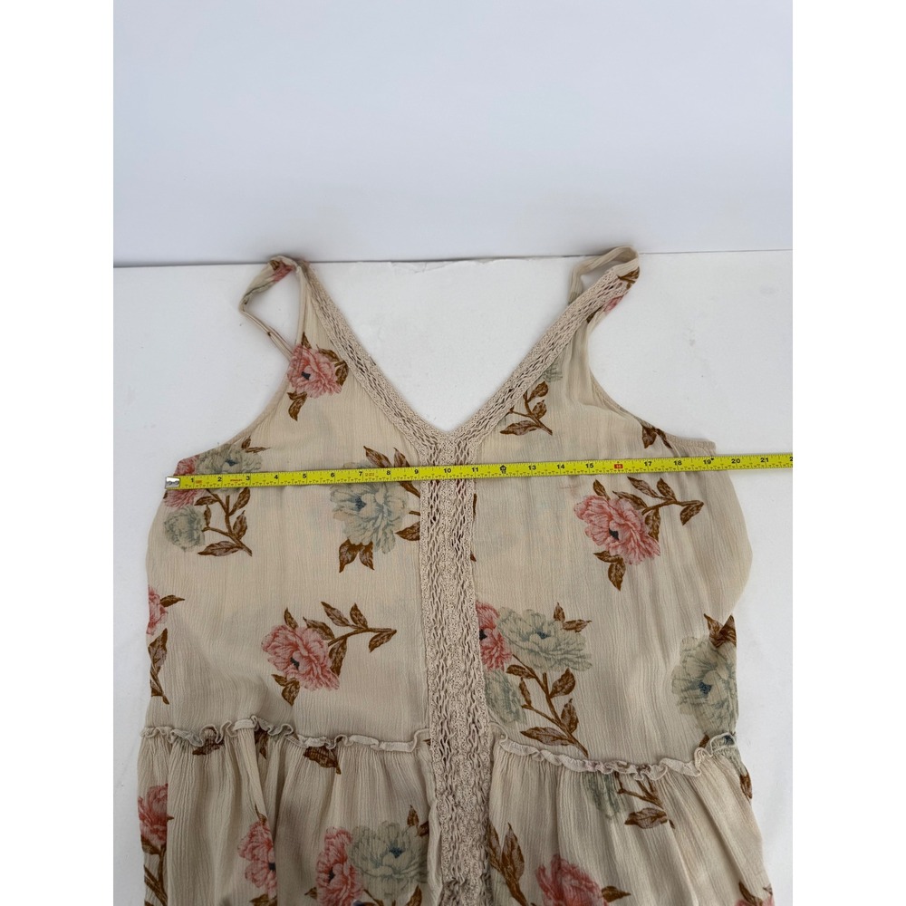 American Eagle Floral Babydoll Tank Top Cream Crochet Lace Boho Ruffle Hem Sz XL - Picture 5 of 9